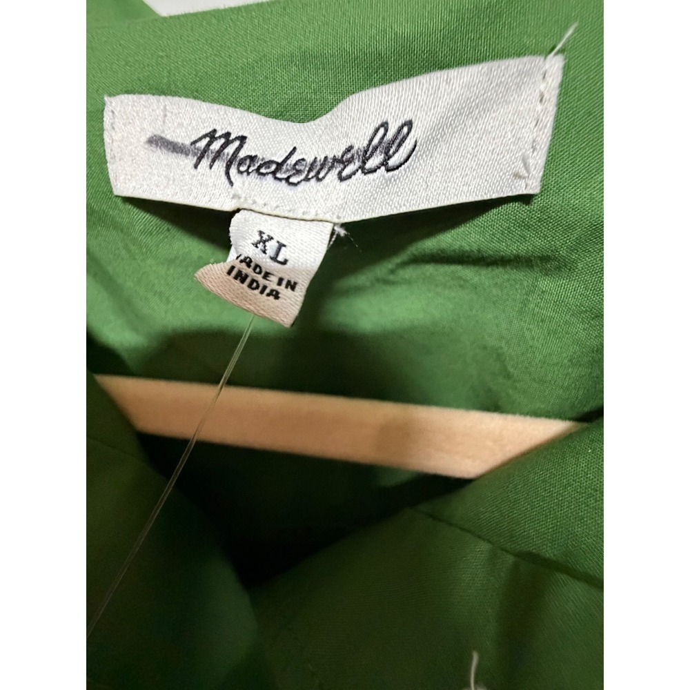 Madewell Drawstring-Hem Cropped Shirt XL Garden Green Button Front Poplin NZ452 - Picture 9 of 10